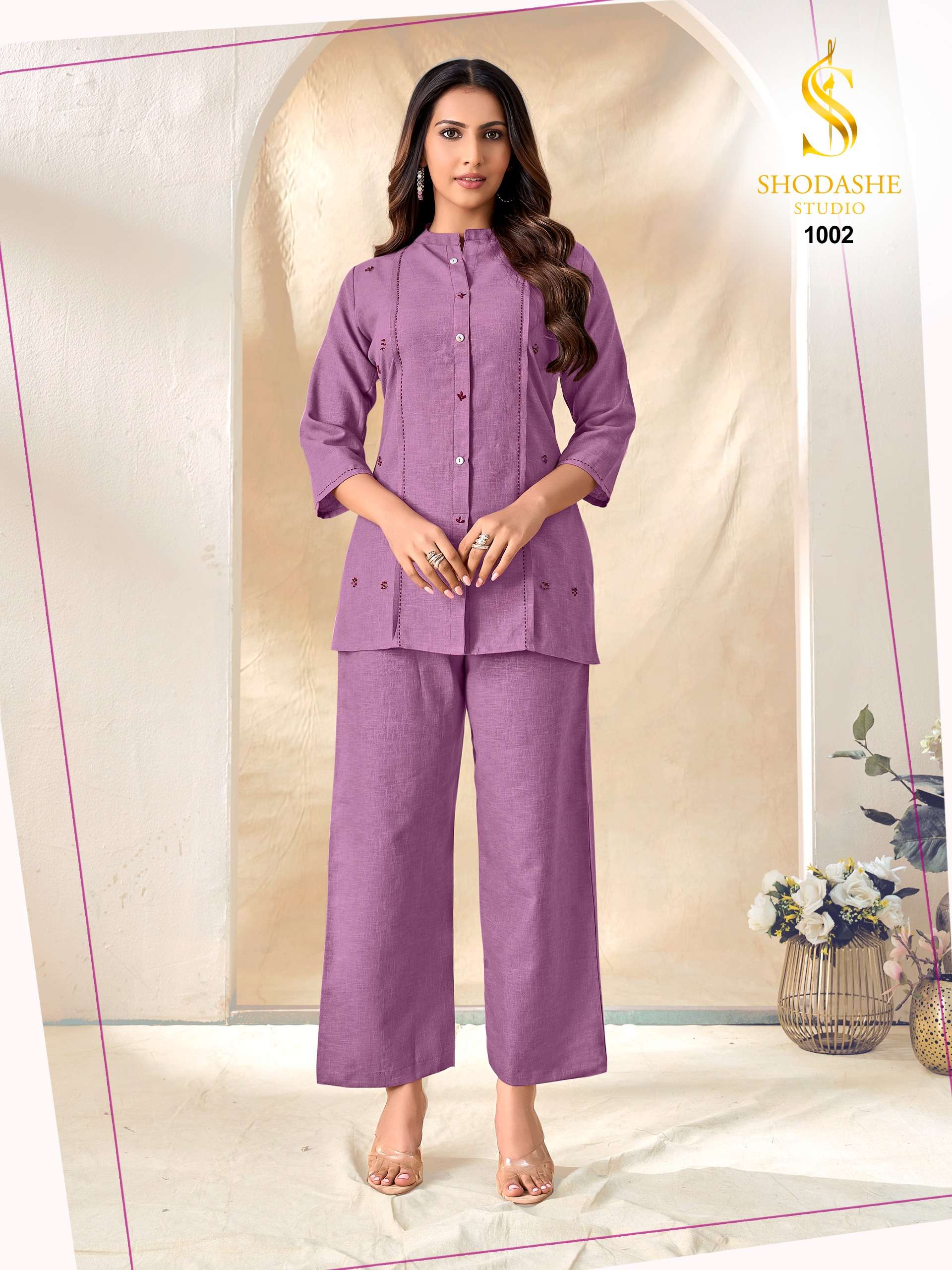 SHODASHE STUDIO MILIE FESTIVAL LINEN CO ORD SET SHIRT TYPE 2 PIECE WOMEN OFFICE EXPORT